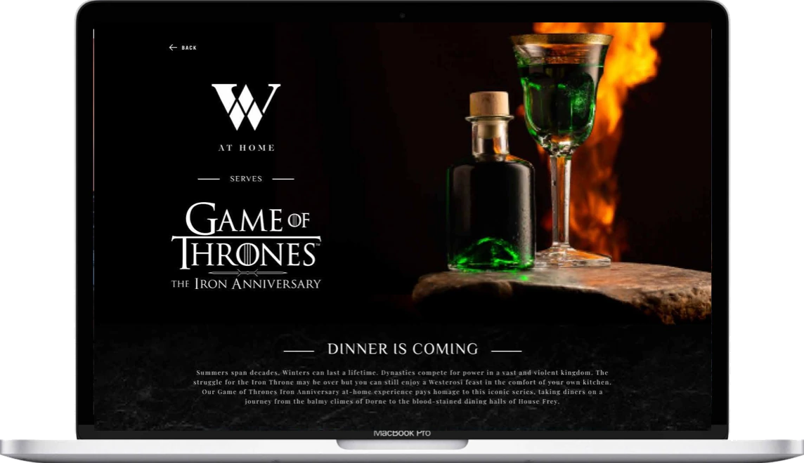The Game of Thrones Iron Anniversary booking page shown on a laptop
