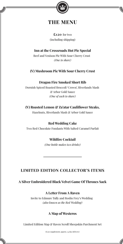 The Iron Anniversary menu, £120 for two